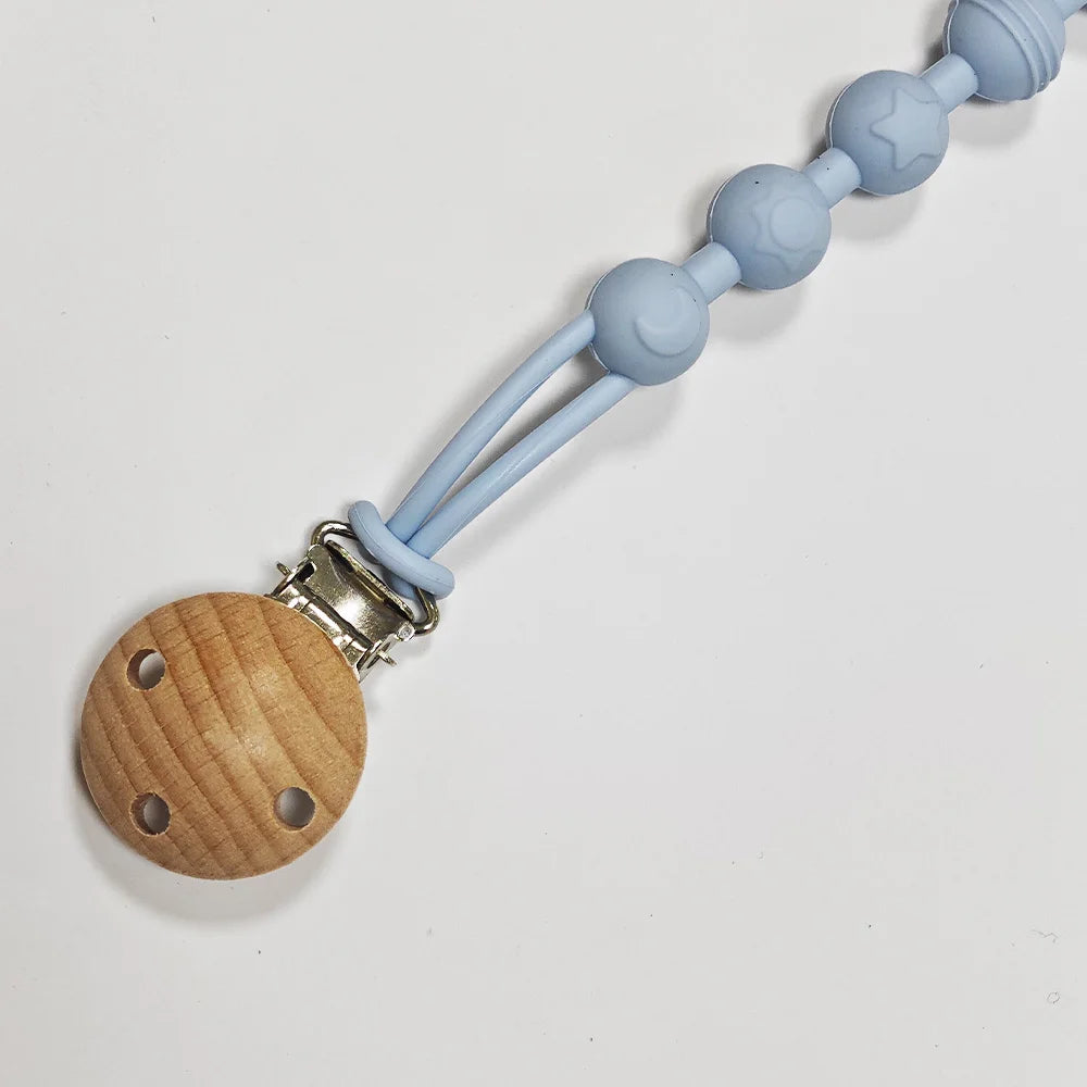 Attache tétine bébé bois et silicone